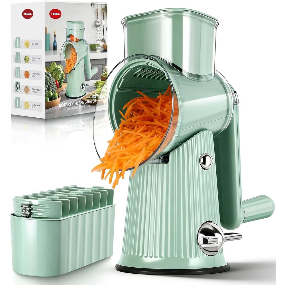 5-in-1 Rotary Cheese Grater Hand Crank Vegetable Slicer 5 Blades White